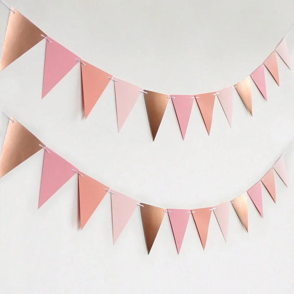Roségoldene Dreieckige Papierwimpel-Girlande, Hochzeit, Geburtstag, Jubiläum, Brautparty, Innen- & Außen-Gartenparty-Dekoration – Detail 5
