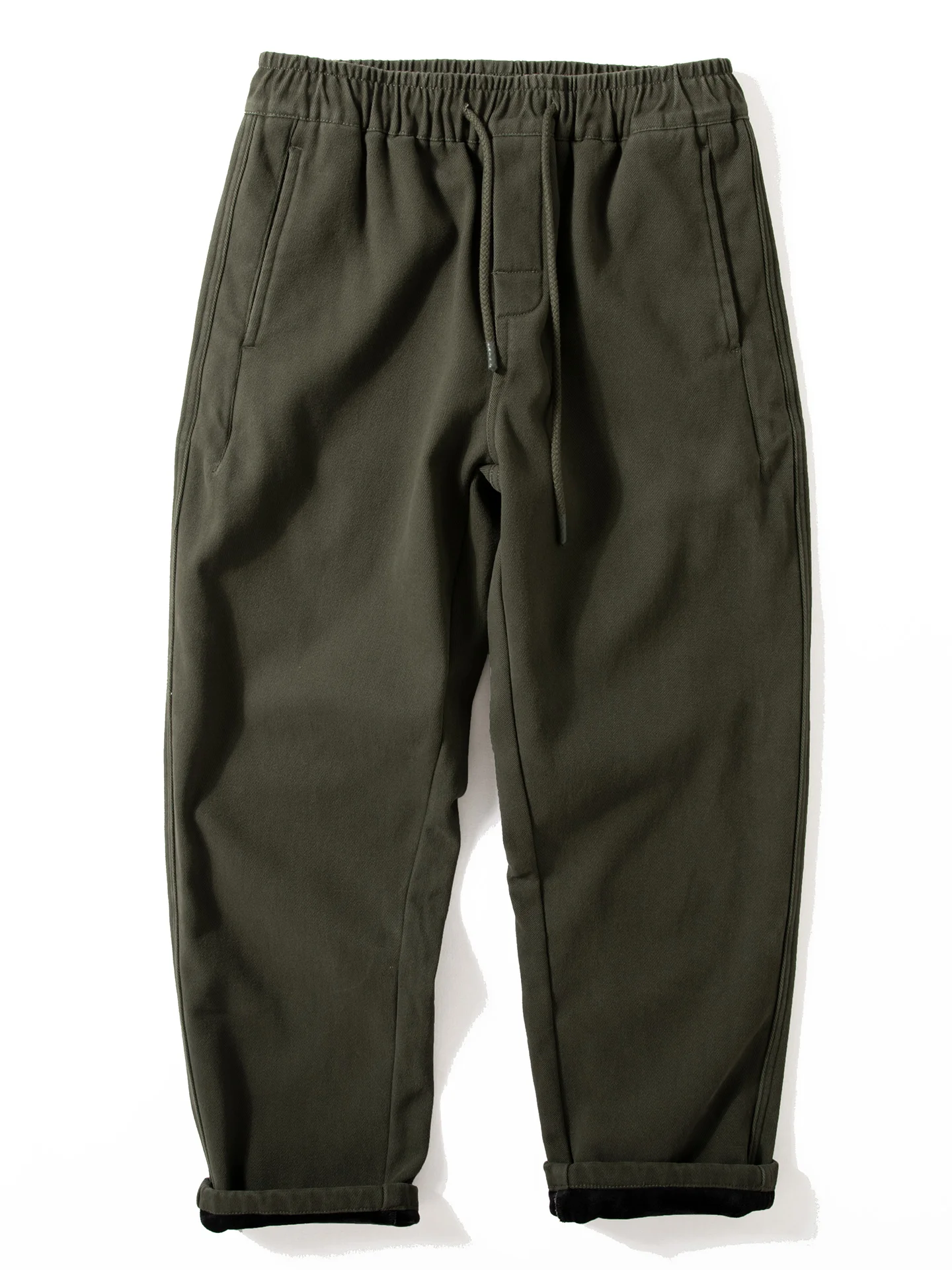 

Мужские свободные прямые повседневные брюки на флисовой подкладке, утепленные, из чистого хлопка, с эластичным поясом и шнурком, зимние, теплые, плотные