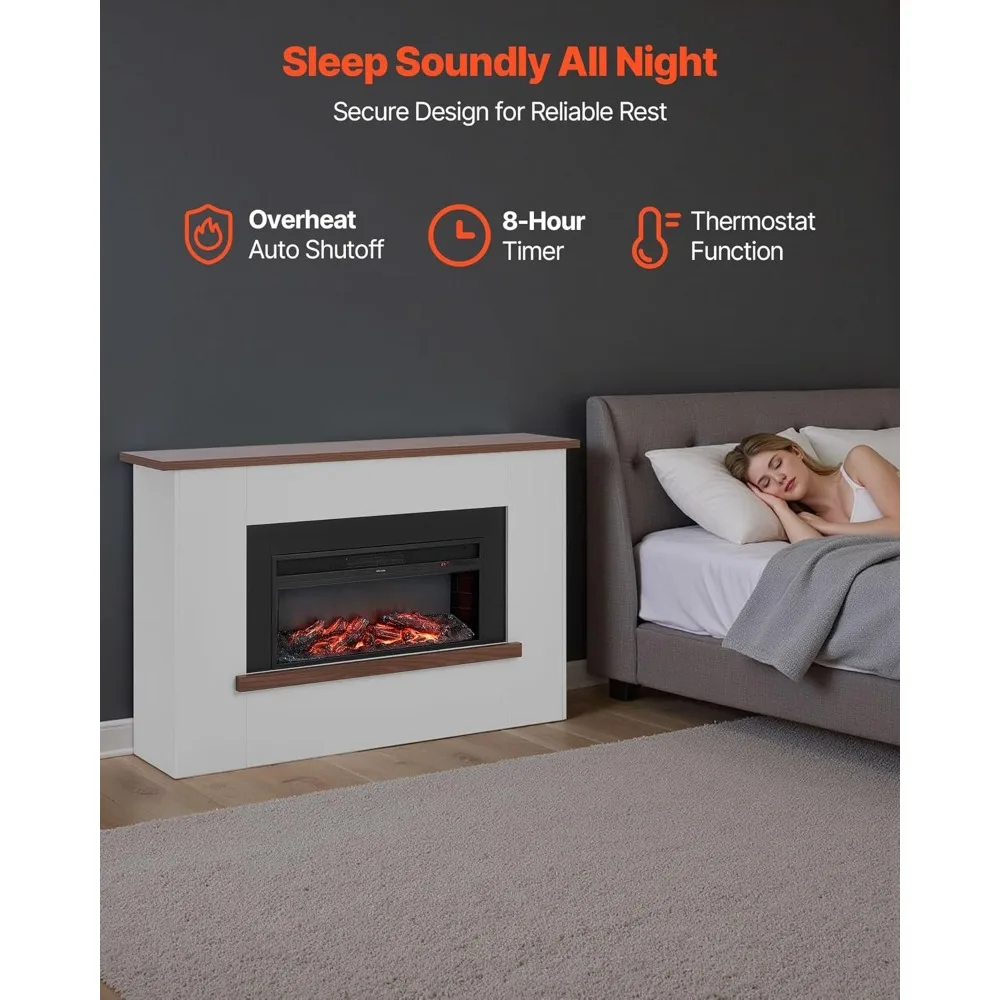 مواقد قائمة بذاتها 65.5 بوصة، سخان موقد كهربائي مزيف بقدرة 1500 وات و5120 وحدة حرارية بريطانية مع رف، وحماية من الحرارة الزائدة