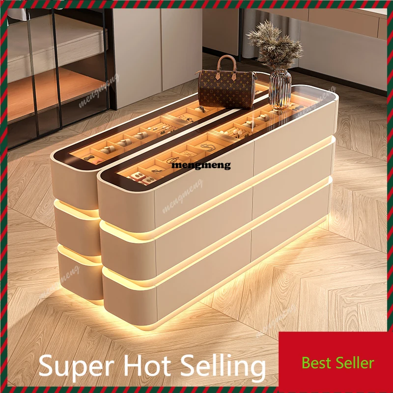 

Light Strip Duobao Cloakroom furniture Cream Style Jewelry Cabinet Household Floor-to-ceiling Jewelry Storage Bucket Cabinet