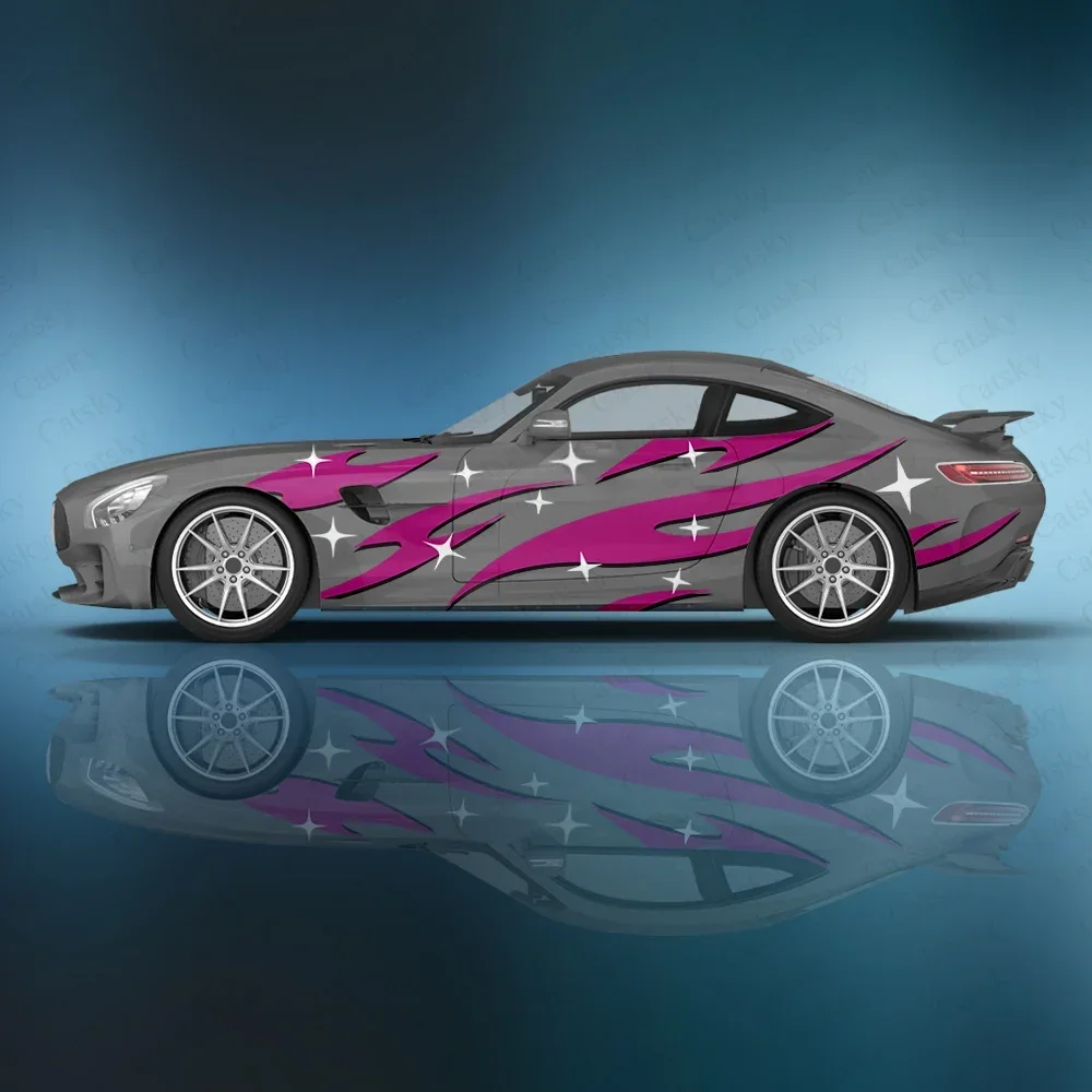 

Боковая наклейка в полоску с пламенем и звездами, автомобильная универсальная виниловая самоклеящаяся наклейка, декоративные автомобильные аксессуары, автомобильные наклейки (58x118,11 дюйма)