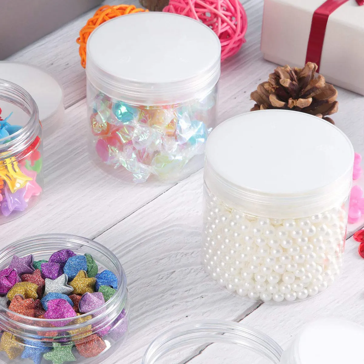 AT13 Empty 12-Pack Transparent Plastic Storage Spice Jar Wide Mouth Plastic Container With Lid For Beauty Products, DIY Mucus Ma