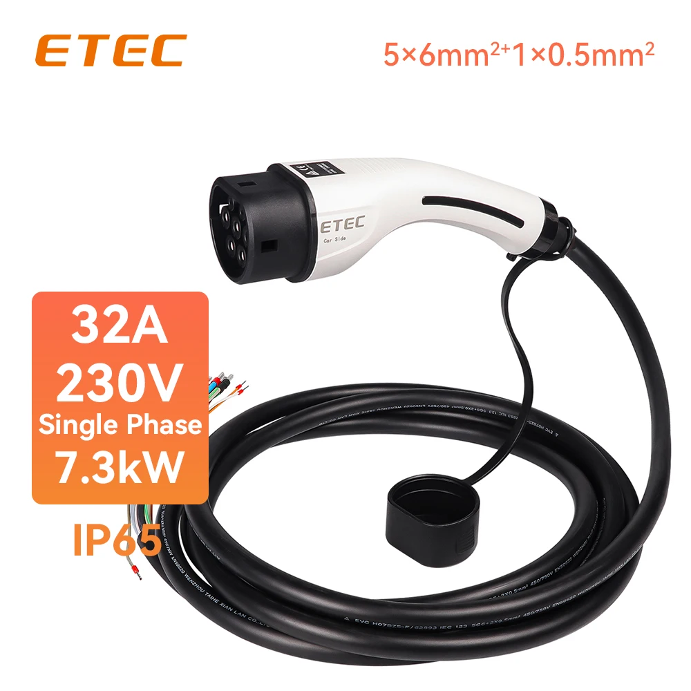 ETEC EV 충전기 플러그 타입 2 케이블, 1 상 3 상 자동차 충전 스테이션, 전기 자동차 IEC62196-2 EKEP3, 16A, 32A, 8KW, 11KW, 22KW
