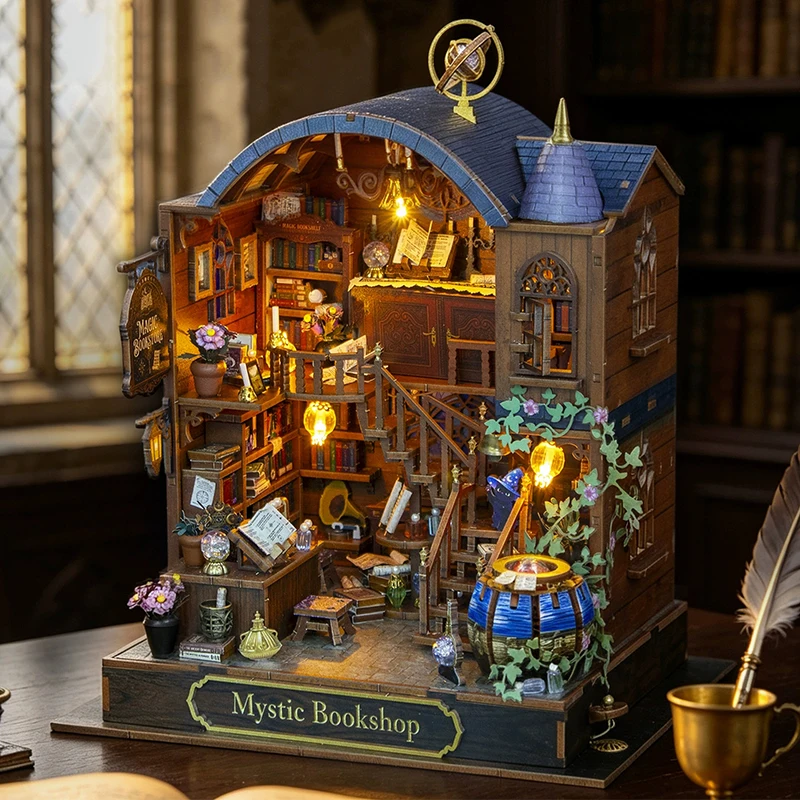 DIY Wooden Mystic Haven Bookshop Cottage Miniature Model Kits With Furniture Casa Dollhouse for Friends Birthday Gifts