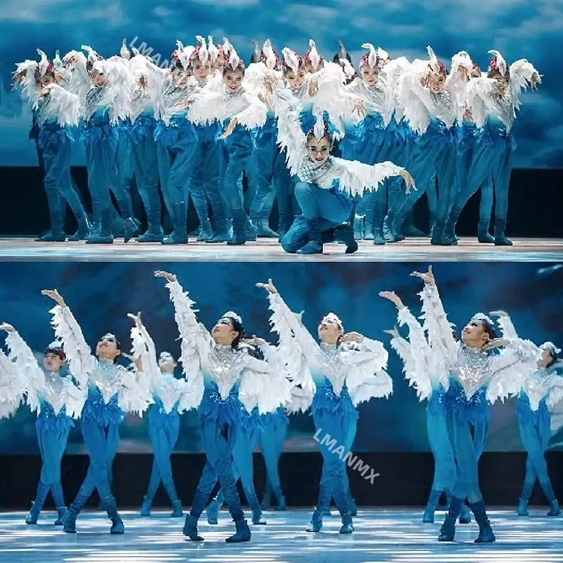 

2024 Blue Bird Costume For Kids Girls Stage Performance Festival Dance Clothes Cute Animal Clothing Carnival Halloween Cosplay