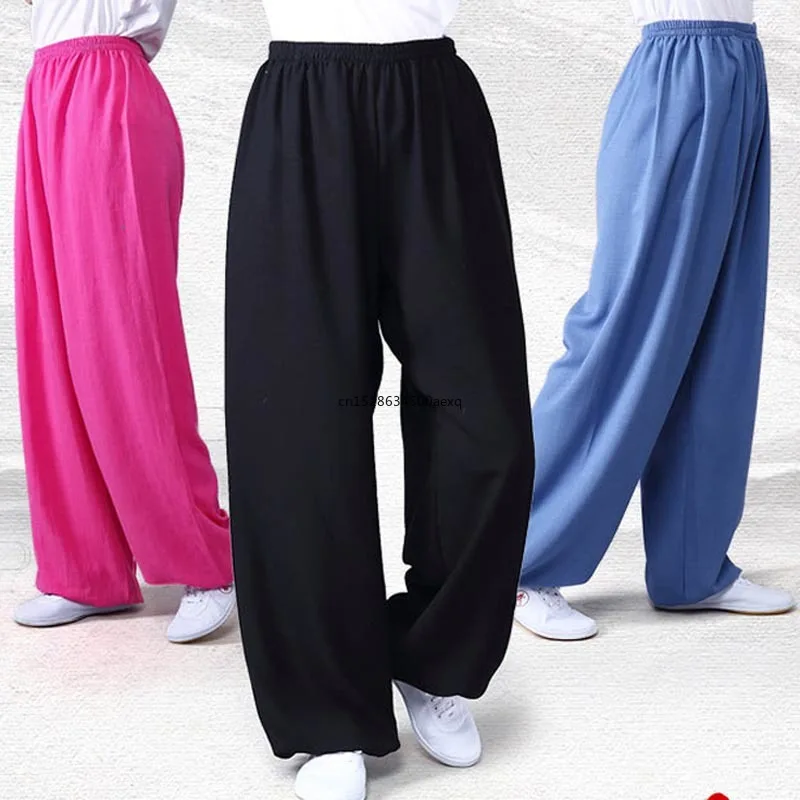 Women Men Martial Arts Cotton Linen Tai Chi Pants Lantern Breathable Pants Yoga Taekwondo Boxing Karate Jeet Kune Do Trousers