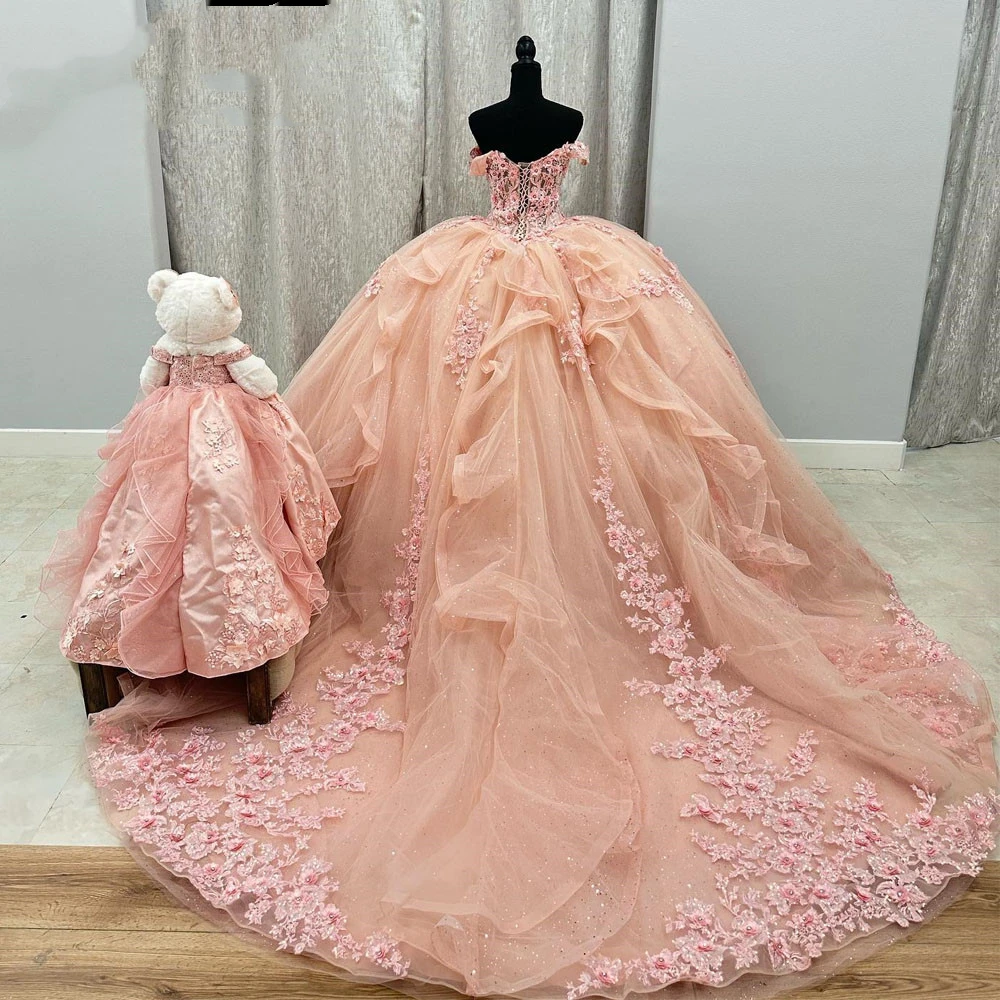 ANGELSBRIDEP Princess Pink Quinceanera Dresses Beaded Appliques Ball Gown Sweet 16 15 Year Old Girl Vestidos De 15 Años XV