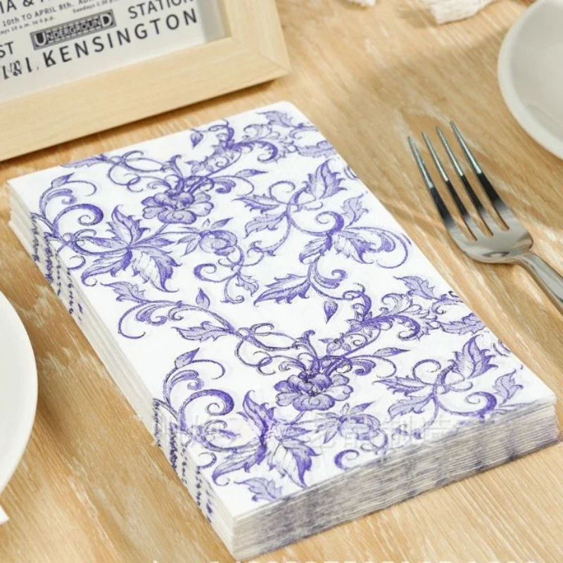 20pcs/Pac 33*40cm 2-Ply Chinese Style Celadon Porcelain Long Tissue Paper Party Disposable Paper Placemat Party Decoration Paper