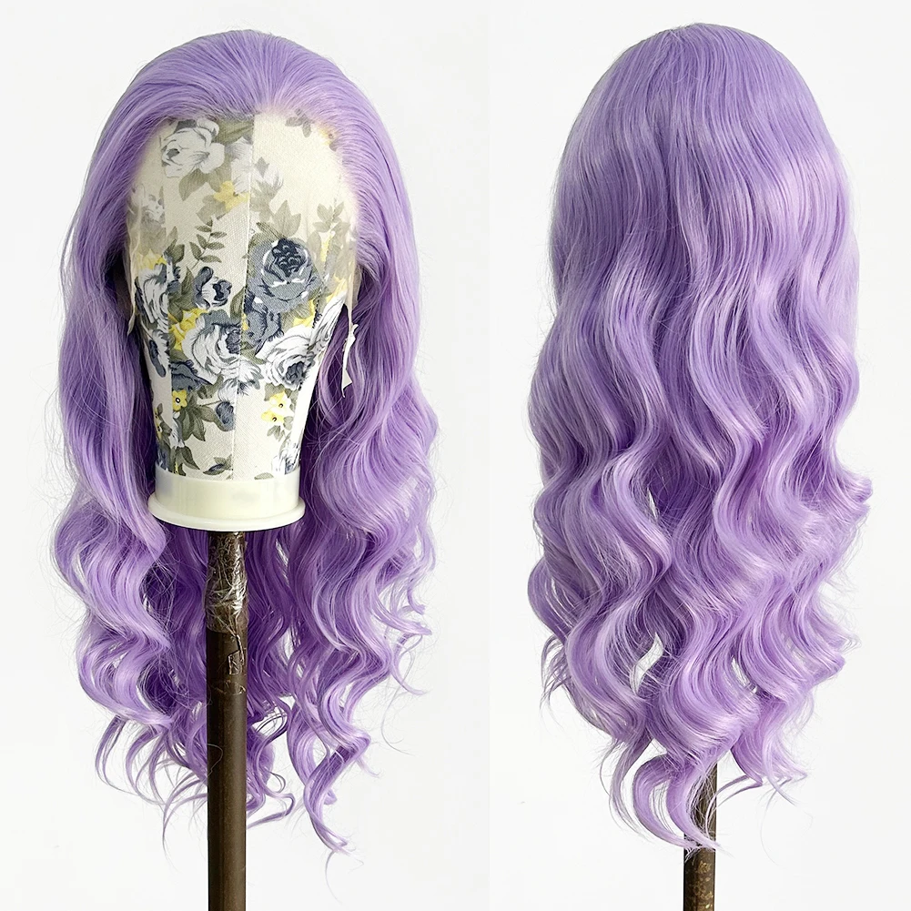 XiuQingCheng Body Wave Synthetic Lace Front Wigs For Black Women Glueless 26Inch Long Purple Wig Cosplay Party Daily Fashion Wig