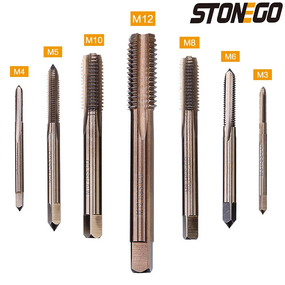 STONEGO HSS Co M35-E Machine Spiral Flute Taps Metric Screw Tap Right Hand Thread Plug Tap Drill, M3/M4/M5/M6/M8/M10/M12