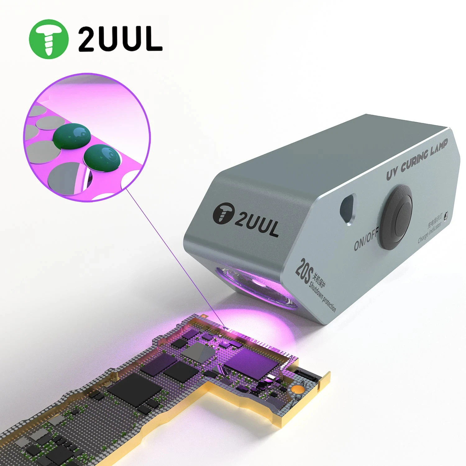 

2UUL SG05 Portable Rechargeable UV Dual Core Rapid Curing Lamp for Mobile Phone Maintenance UV Smart Green Oil UV Lamp Tool