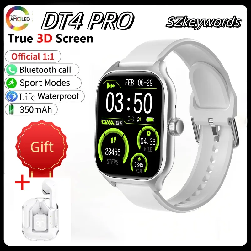 NEW DT4 PRO Smart Watch 9 NFC BT Call Heart Rate Sport Fitness Waterproof Amoled Screen Men Women For IWO Watch