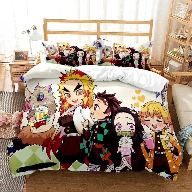 

3D HD Anime Demon Slayer Duvet Cover Nezuko Tanjirou Bedding Set Double Twin Full Queen King Adult Kids Quilt Cover