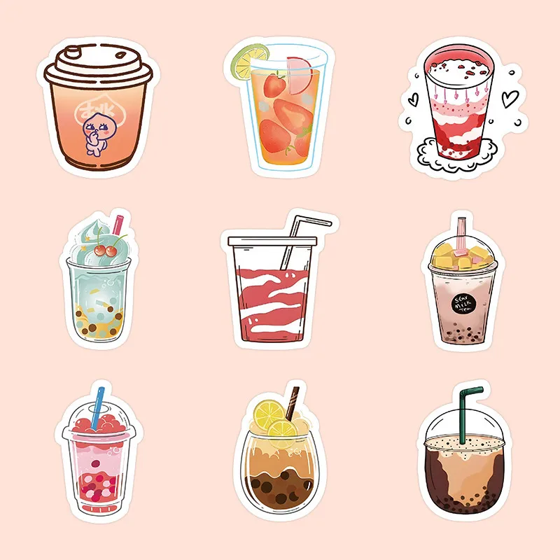 103 pegatinas de graffiti con temática de té de leche y perlas de dibujos animados para casco, bicicleta, estuche de lápices, calcomanías, pegatinas Peel Joy, tienda de pegatinas
