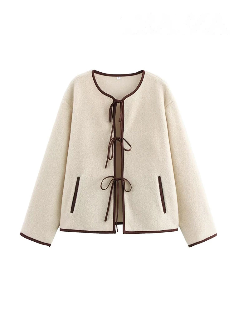 

HH 2025 Women's Spring Fashion Striped Lace-Bretted Thin Vintage Round Neck Long Sleeve Women's Street Casual Jacket Y2K