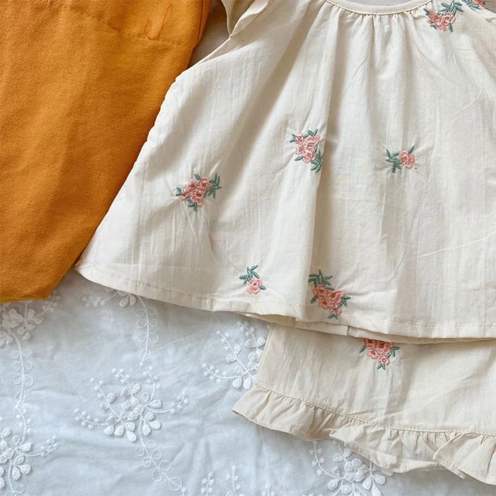 Sommermode-Set für Mädchen, Kinder-Blumendruck, fliegende Ärmel, Top + Shorts, zweiteiliges, süßes, erfrischendes Set für kleine Mädchen – Detail 24