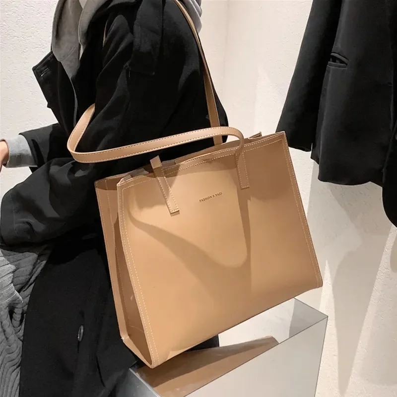 Vintage 3 Layers Large Leather Tote Bags For Women New Trend Design Commuter Work A4 Shoulder Side Bag Office Ladies Handbags