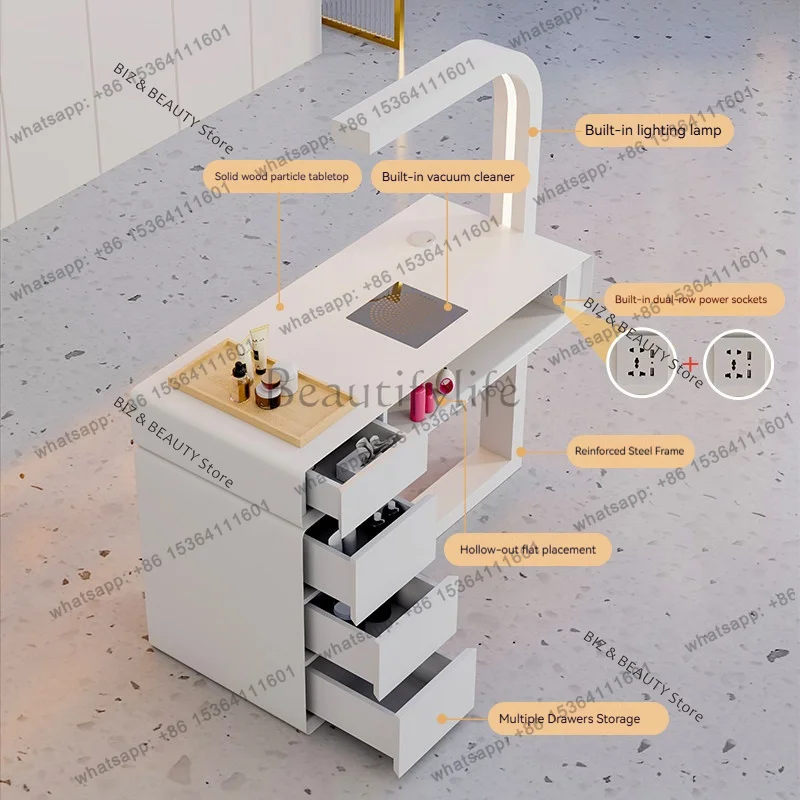 FG Creamy Nail Desk Set Light Luxury Multifunctional Manicure Table Single Double Stations Instagram-Worthy Home & Pro Salons JT 6