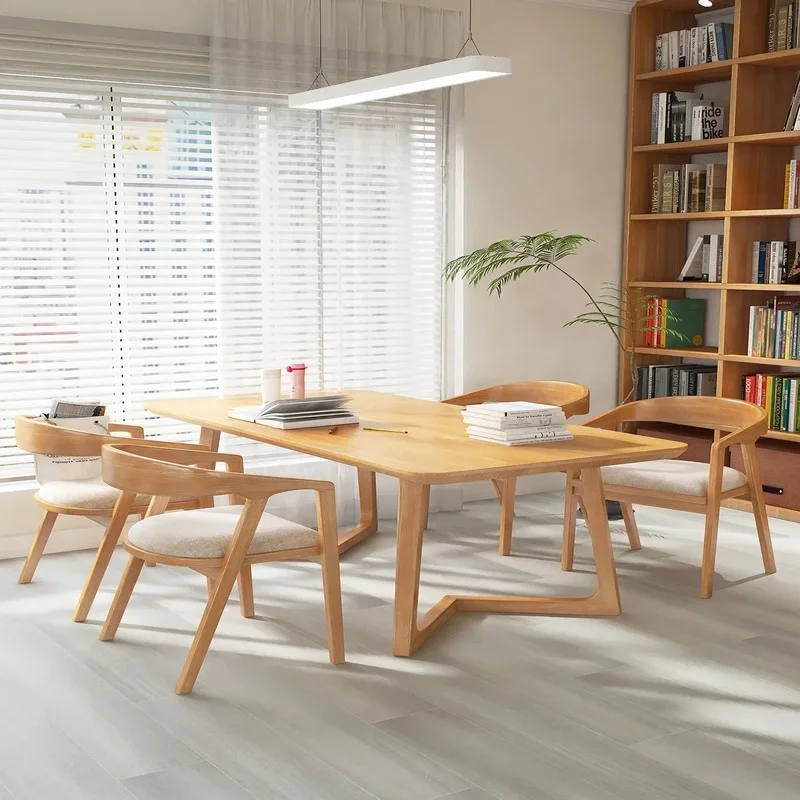 Solid Wood Rectangular Dining Table and Chair Set for Studio, School, Bookstore, Library, Reading or Commercial Use