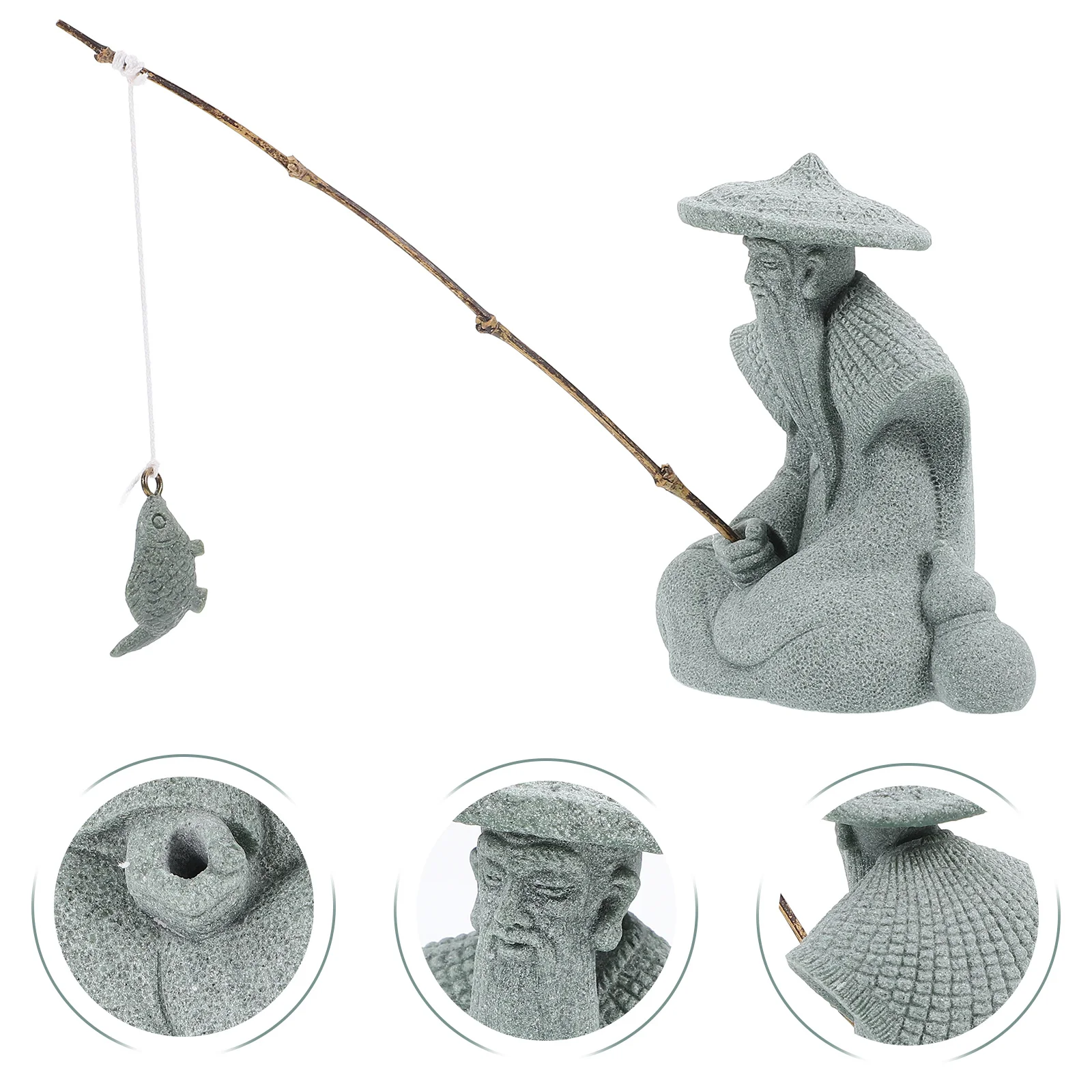 

Mini Fisherman Statue Resin Chinese Decor for Fish Tank Garden Bonsai Zen Aquarium Decoration Fishing Ornament Home Landscape