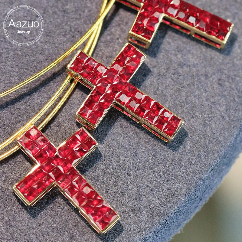 

Aazuo Luxury Jewelry 18K Solid Yellow Gold Real Natrual Ruby 2.31ct Lovely Cross Pendent No Chain Gift For Women Wedding Party