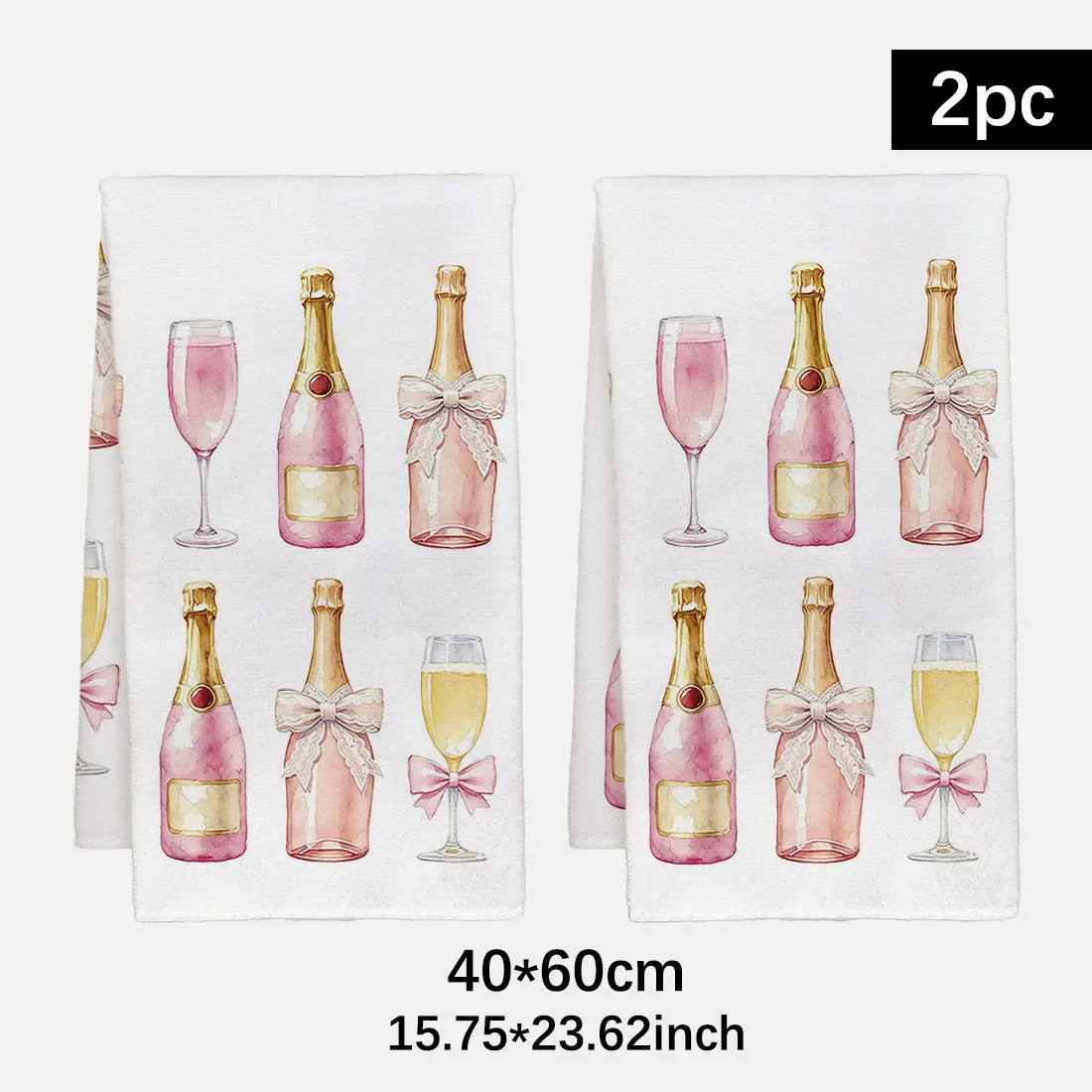 2PCSKitchen Towels with Bow Champagne Wine Glass Pattern,Watercolor Style 40x60cmMicrofiber Kitchen Towels,Dishcloths,Home Decor