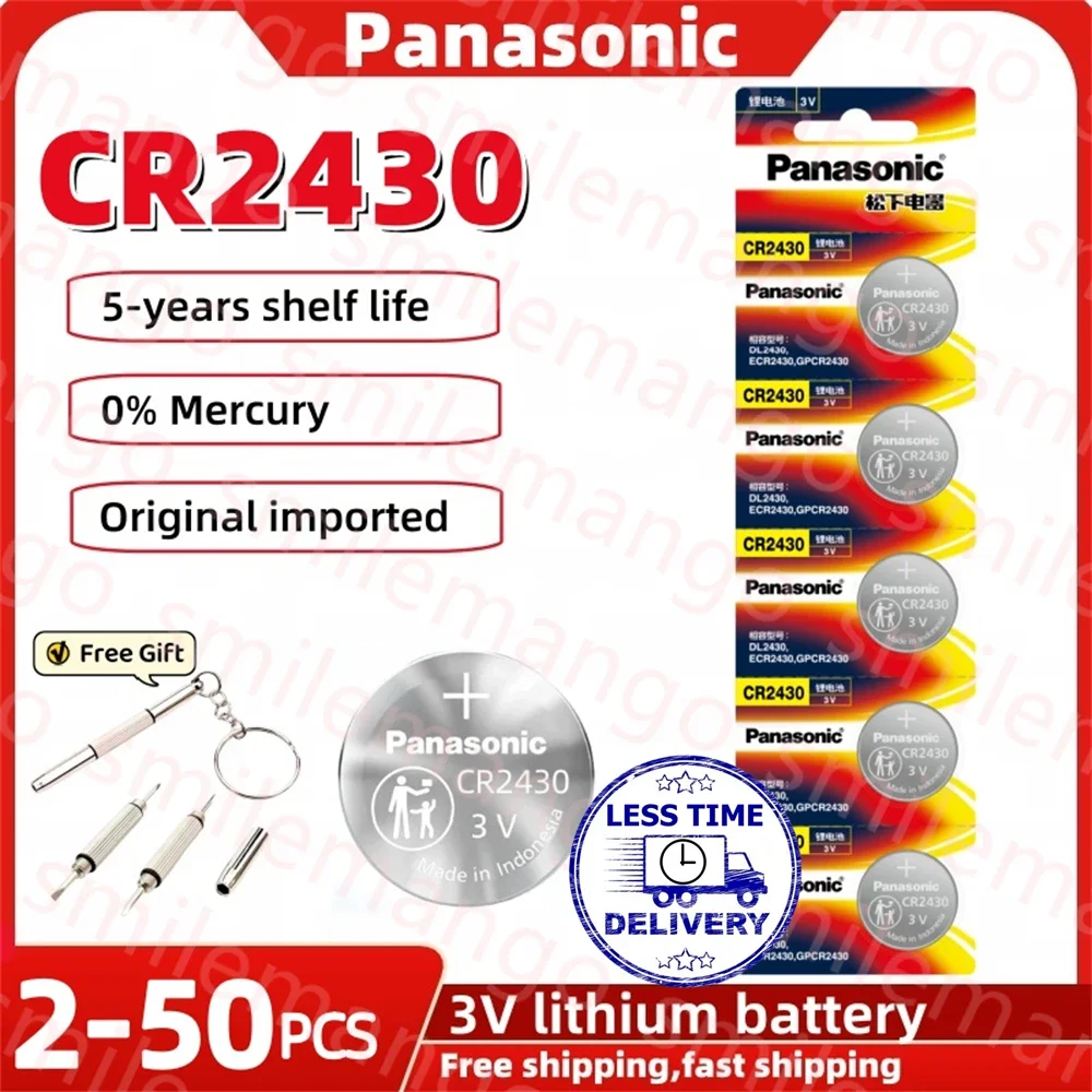 Panasonic 2-50PCS CR2430 3V ECR2430 DL2430 GPCR2430 lithium battery button coin battery watch electronic scale light calculator