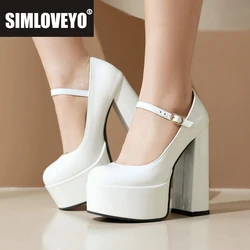 SIMLOVEYO 2024 New Mary Janes Women Pumps Shoes Round Toe 14cm Thick Block Heel 5cm Platform Patent Leather Buckle Big Size 41 4
