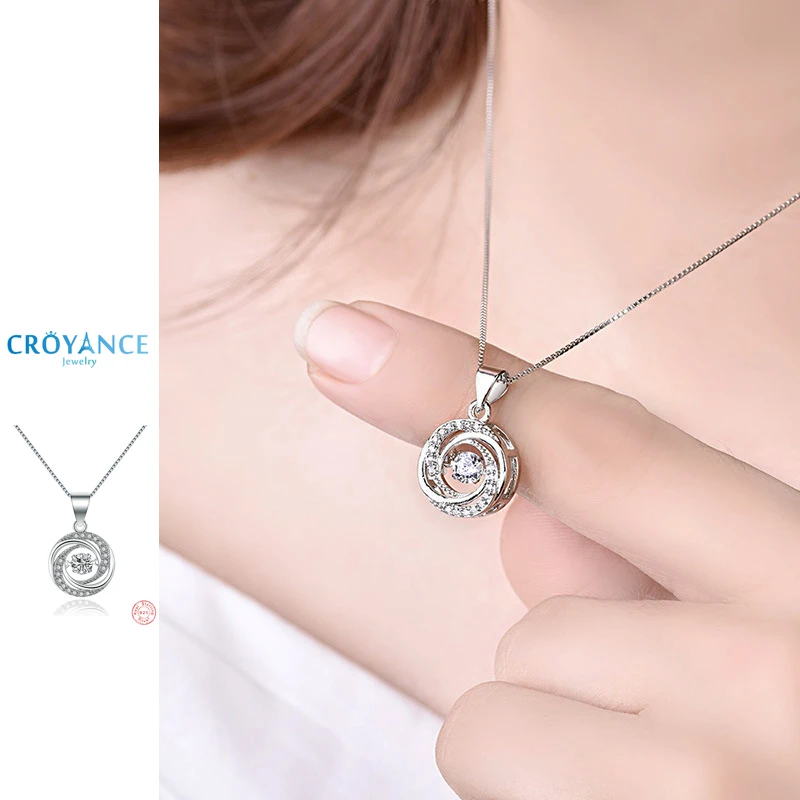 

Fashion Will Dance Zircon Round Whirl Pendant Necklaces 925 Sterling Silver Jewelry Women Gift Length Adjustable CZ Charm Choker