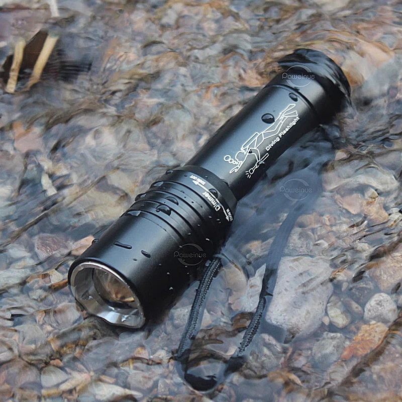 New Professional Diving Flashlight T6 Powerful LED Diving Torch Rechargeable Zoom Underwater Light Illumination Waterproof 3Mode