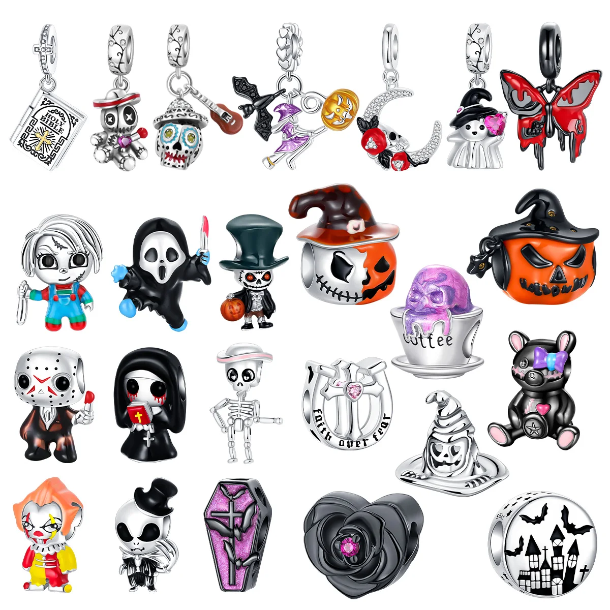 Skull Demon pumpkin Head Ghost Halloween pendant Jewelry Beads for s925 Original Bracelet Plata De Ley 925 boutique charms gift