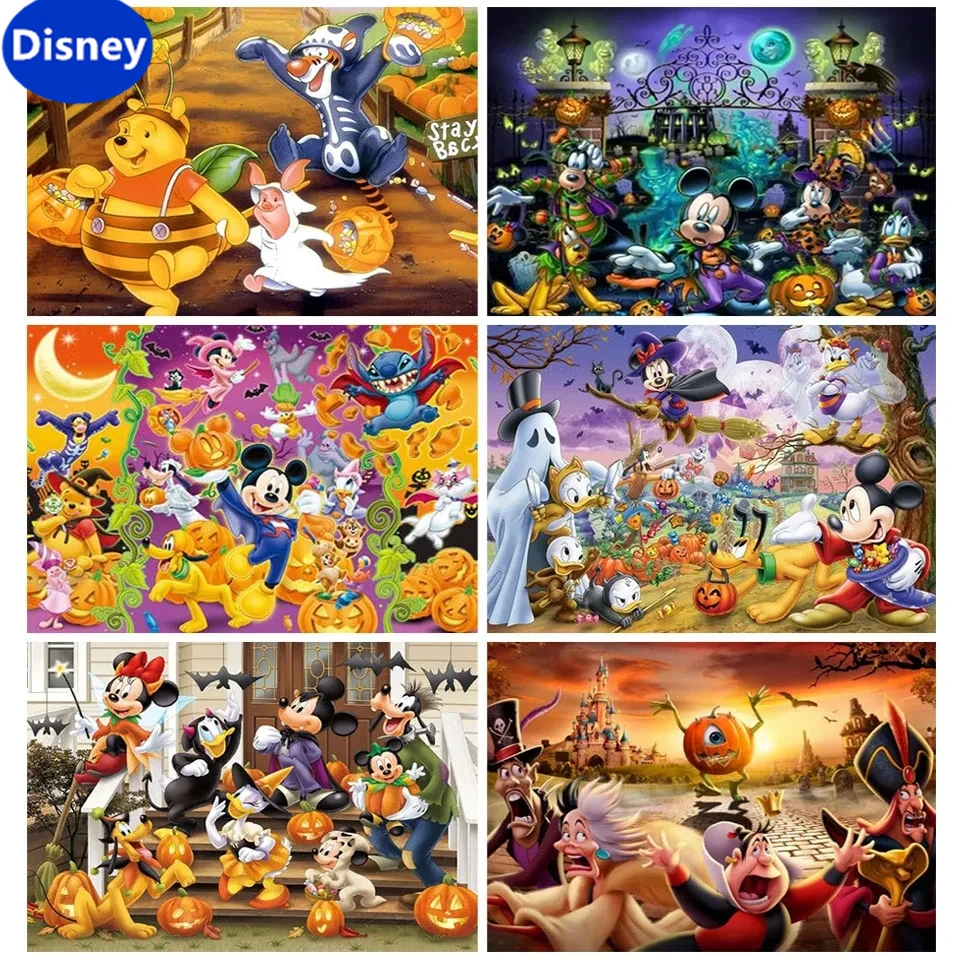 

Halloween Disney Mickey & Minnie Winnie Pig Bear Donald Duck Cartoon Characters 1000 Pieces Puzzle Puzzle for Kids Puzzle Game