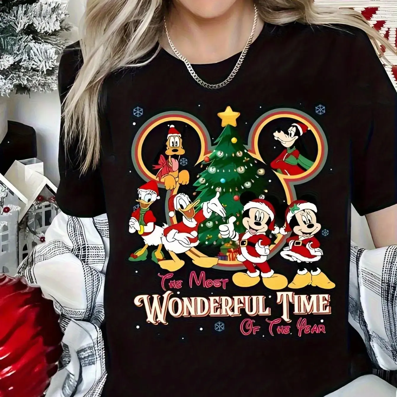 ديزني ميكي ماوس عيد الميلاد تي شيرت القطن الرجال النساء عارضة العصرية المتضخم فضفاضة قصيرة الأكمام للجنسين الحدث الزي