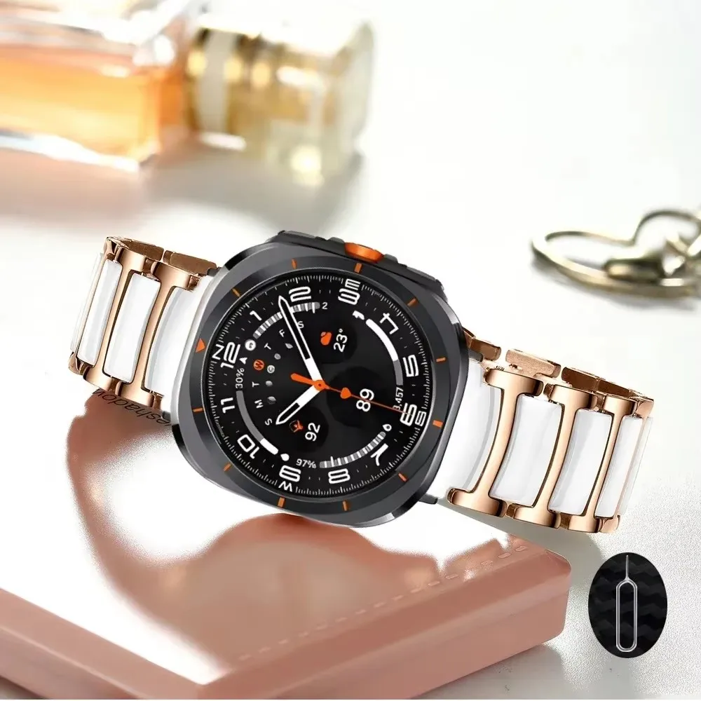

Керамический + металлический ремешок для часов для Samsung Galaxy Watch Ultra 47 мм, браслет из нержавеющей стали, браслет Galaxy Watch Ultra Luxury