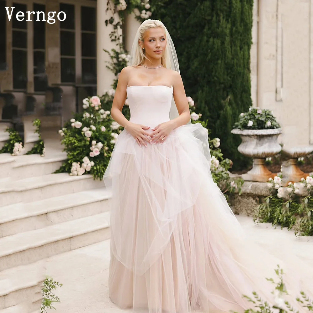 Verngo tule vestido de casamento sem alças uma linha elegante maxi vestidos de noiva feminino simples formal vestidos de noiva personalizados