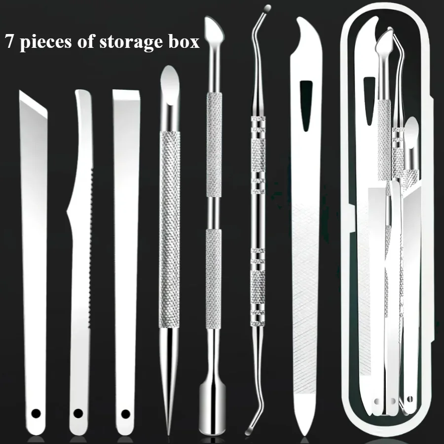 7-delige roestvrijstalen nagelknipperset - peeling en lange nagels gereedschapsset, geurvrij, inclusief draagbare opbergkoffer
