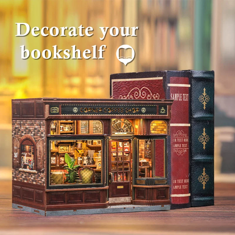 DIY Book Nook Miniature House Kit – Coffee Shop Model with LED Lighting 3