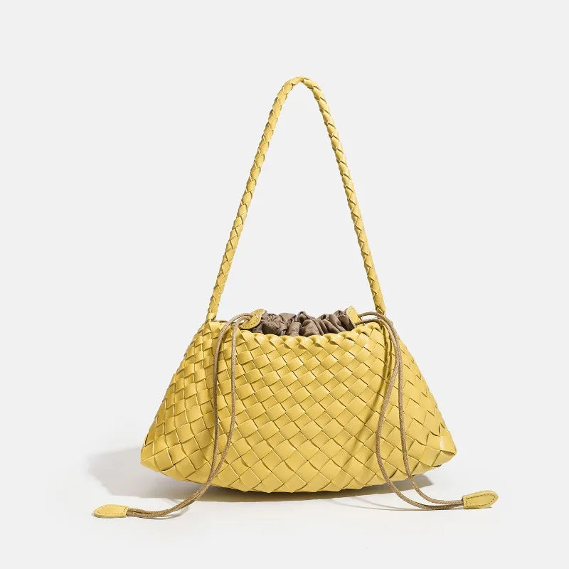 Image of Handgeflochtene Schultertasche aus Leder, Handtasche mit Innentasche mit Kordelzug, Damenhandtasche mit großem Fassungsvermögen für den täglichen Pendelverkehr, Strandtaschen