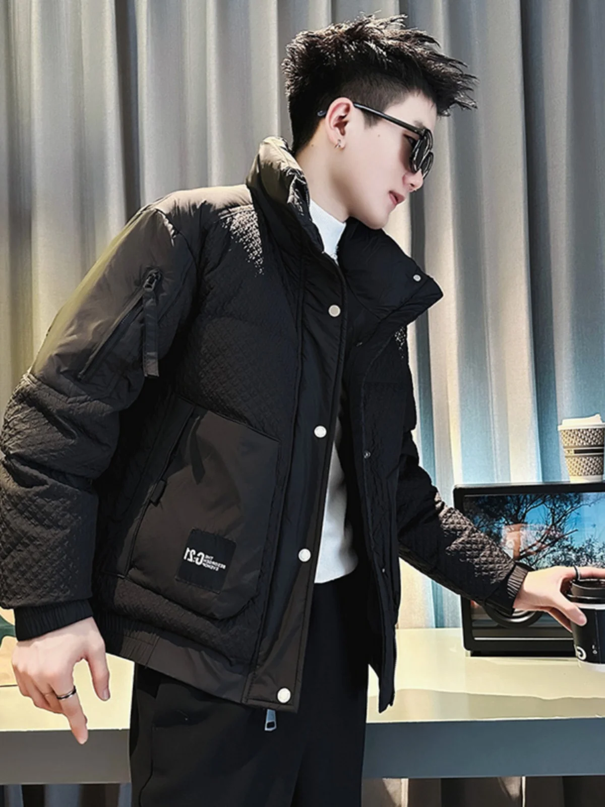

Men's Winter Puffer Jaet Thiened down Cotton Coat Stand Collar Sli Trendy Brand New 2026 High-End Feel Outerwear