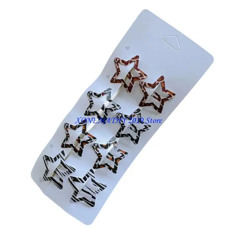 

F42F Pack of 8pcs Metal Hair Clip Star Water Drop Barrettes Nonslip Leopard Print Hair Ornament For Women Girls