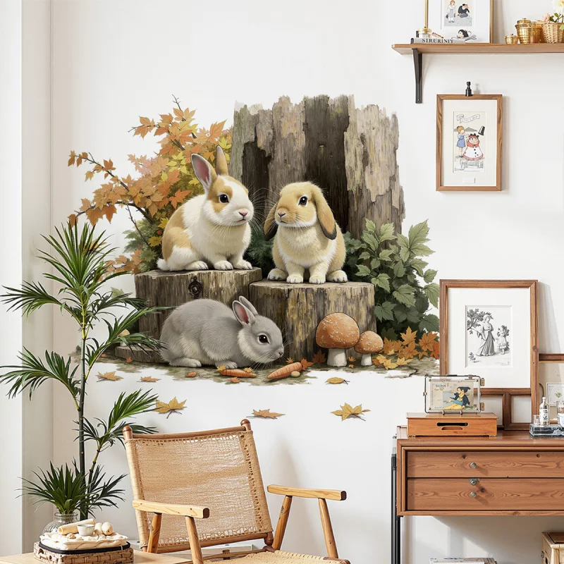 

Forest Tree Stump Bunny Wall Decoration Sticker Cartoon Animal Decorative Wall Sticker Self-Adhesive Removable