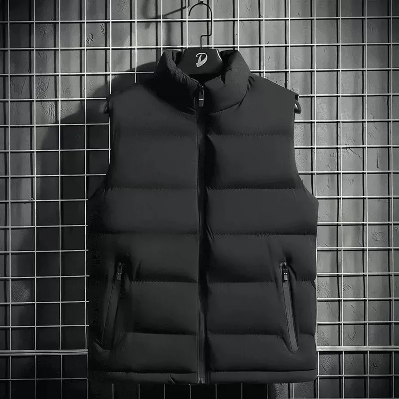 Retro American Style Men's down Vest Autumn Winter Stand Collar Open Cardigan Warm Loose Casual Wear Resistant Dirty Outerwear