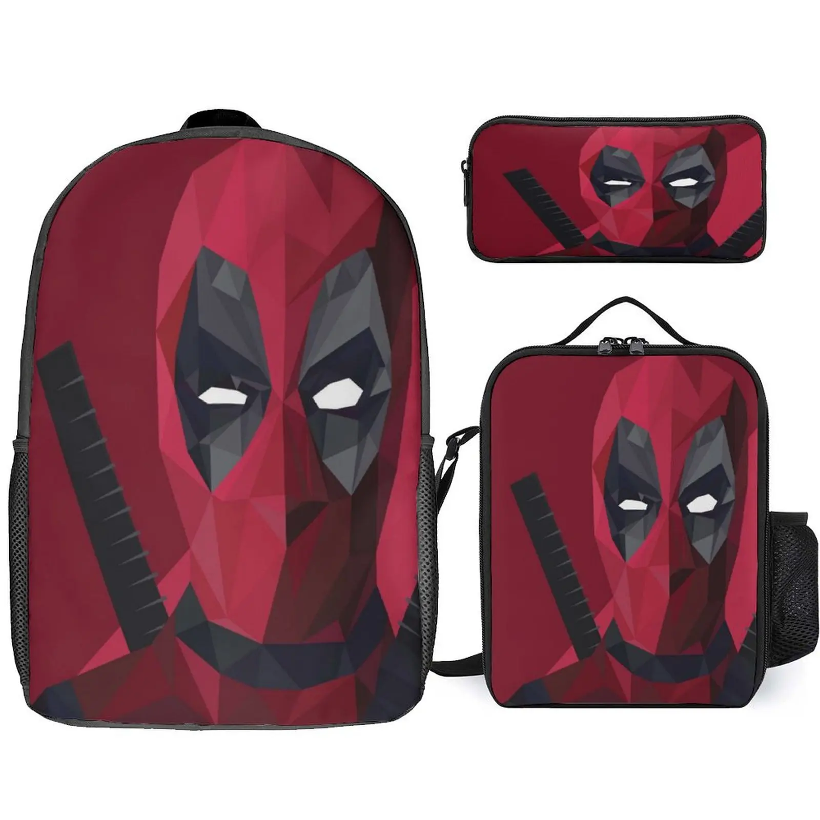 Student Deadpool Cartoon Rucksack and Durable Lunch Bag Pencil Box,Lightweight Backpack Waterproof Book Bag for School,Travel