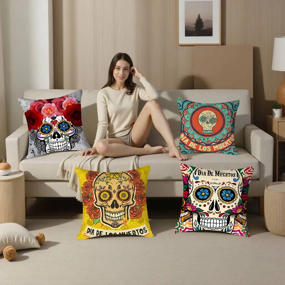 Dia De Los Muertos Festival Pillow Case Plush Fabric Soft Pillowcase Double Sided Print Cushion Cover Household Gifts
