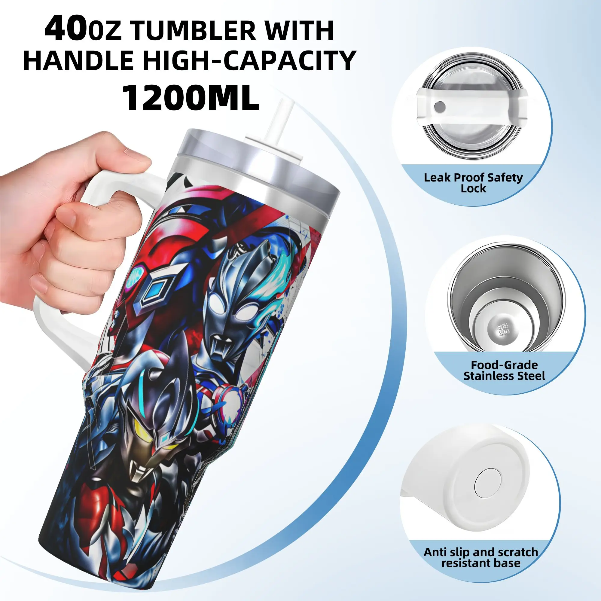 2026 New Ultraman Zero Stainless Steel Tumbler Thermal Mug With Straws and Lid Large Capacity Mugs Cup Drinks Water Bottle view 3