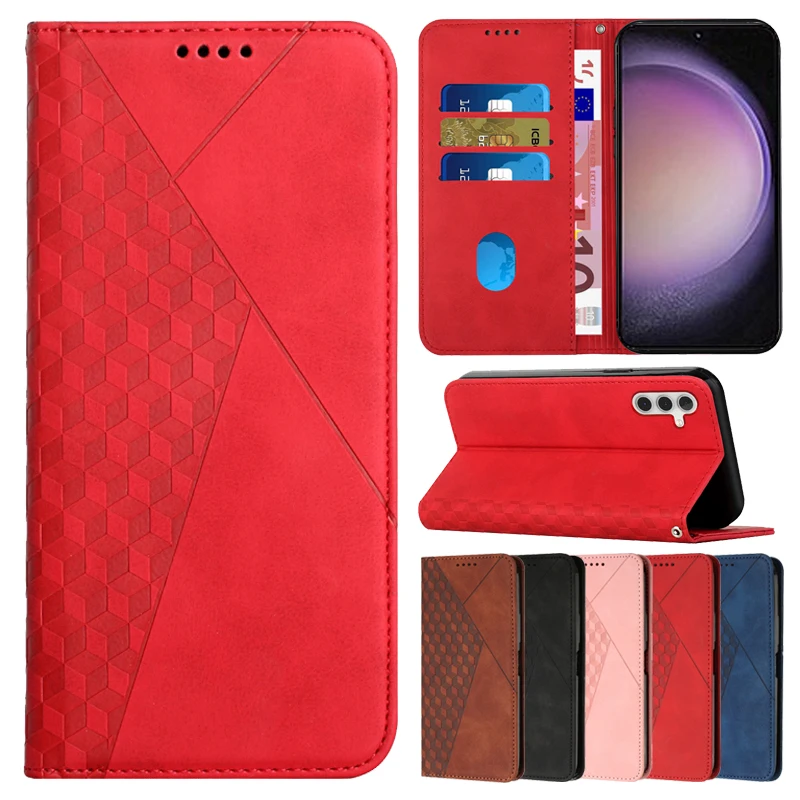 

For Samsung Galaxy S23 Ultra S22 Plus S21 S20 FE A71 A54 A53 A34 A33 A23 A14 A13 Wallet Solid Color Flip Magnetic Leather Cover