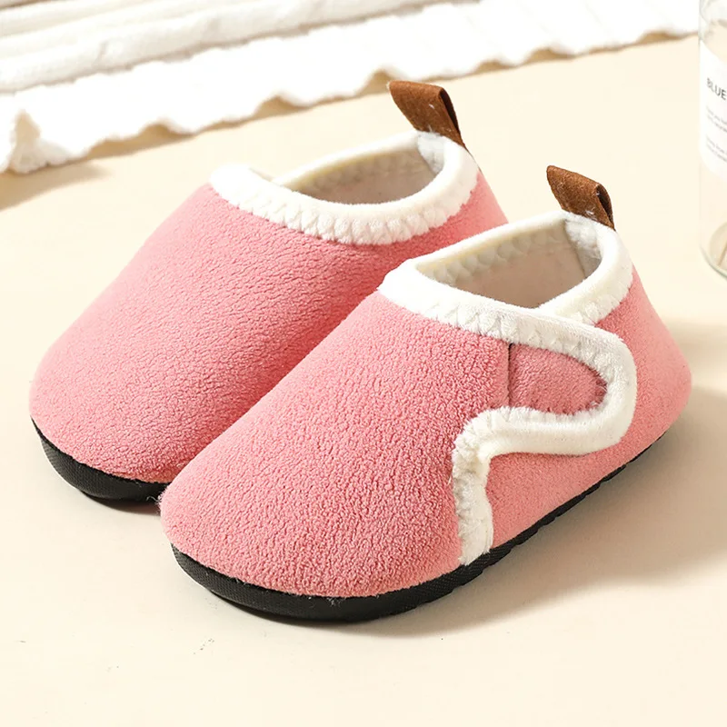 Autumn Winter Indoor Kids Shoes Anti Slip Soft Sole Children Floor Shoes Boys Girls Plush Warm Cotton Slipper Solid Home Shoes