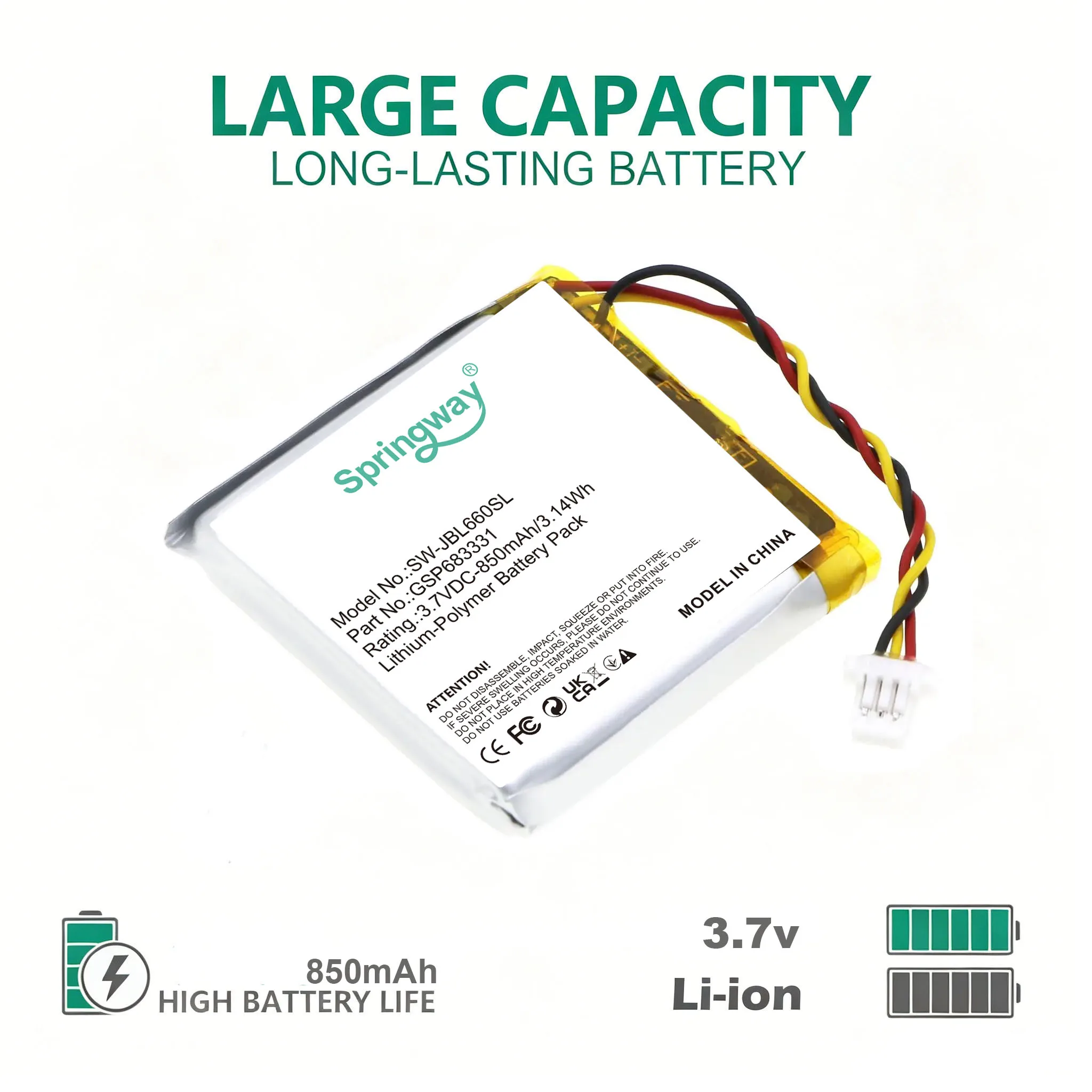 Replacement Battery GSP683331 For JBL Live 660 Live 660NC Headphone 3.7V 850mAh Lithium Polymer Battery SW-JBL660SL