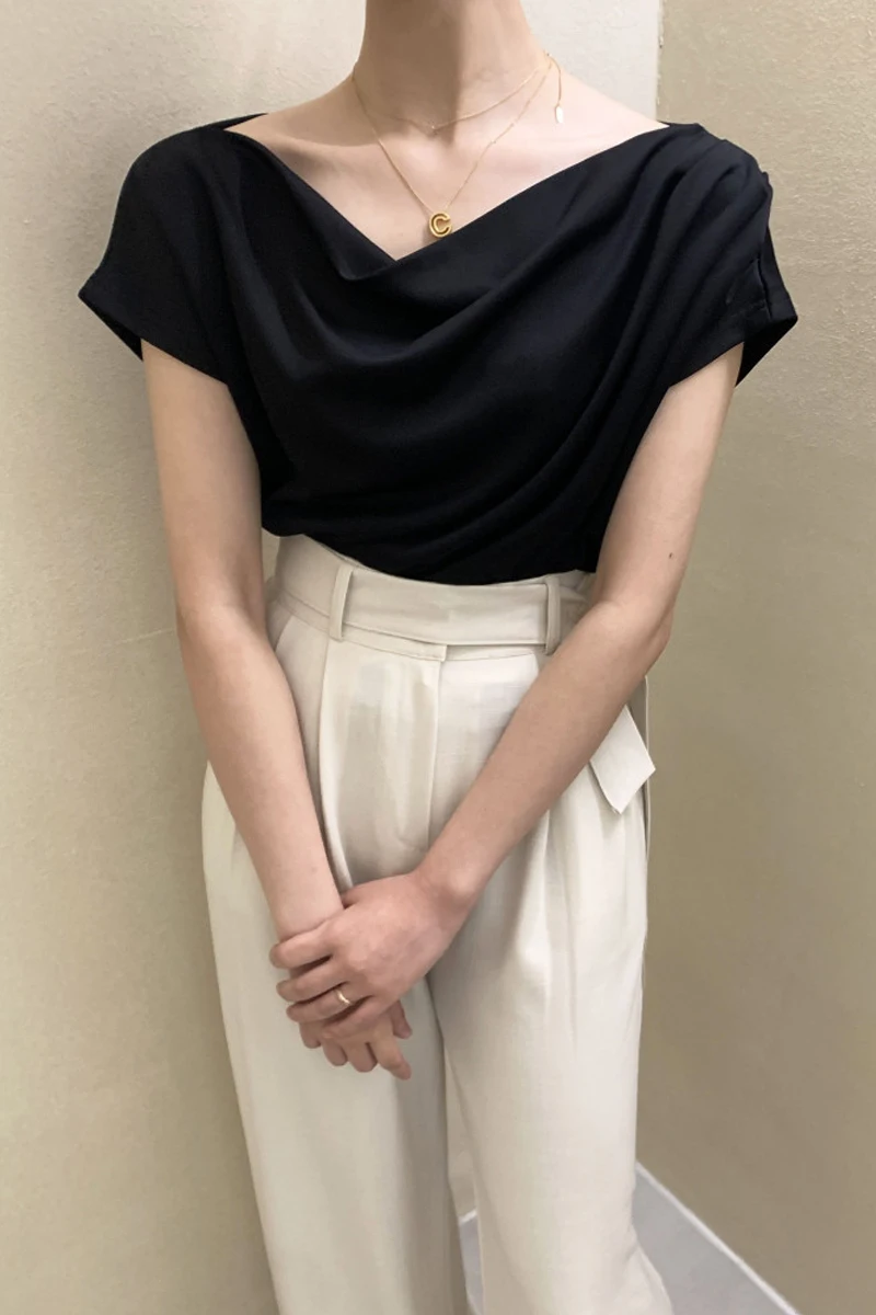 Ele One-shoulder ort-Sve Damska bluzka koreańska, dopasowany krój, elegancka, codzienna, szykowna, letnia, modny design.