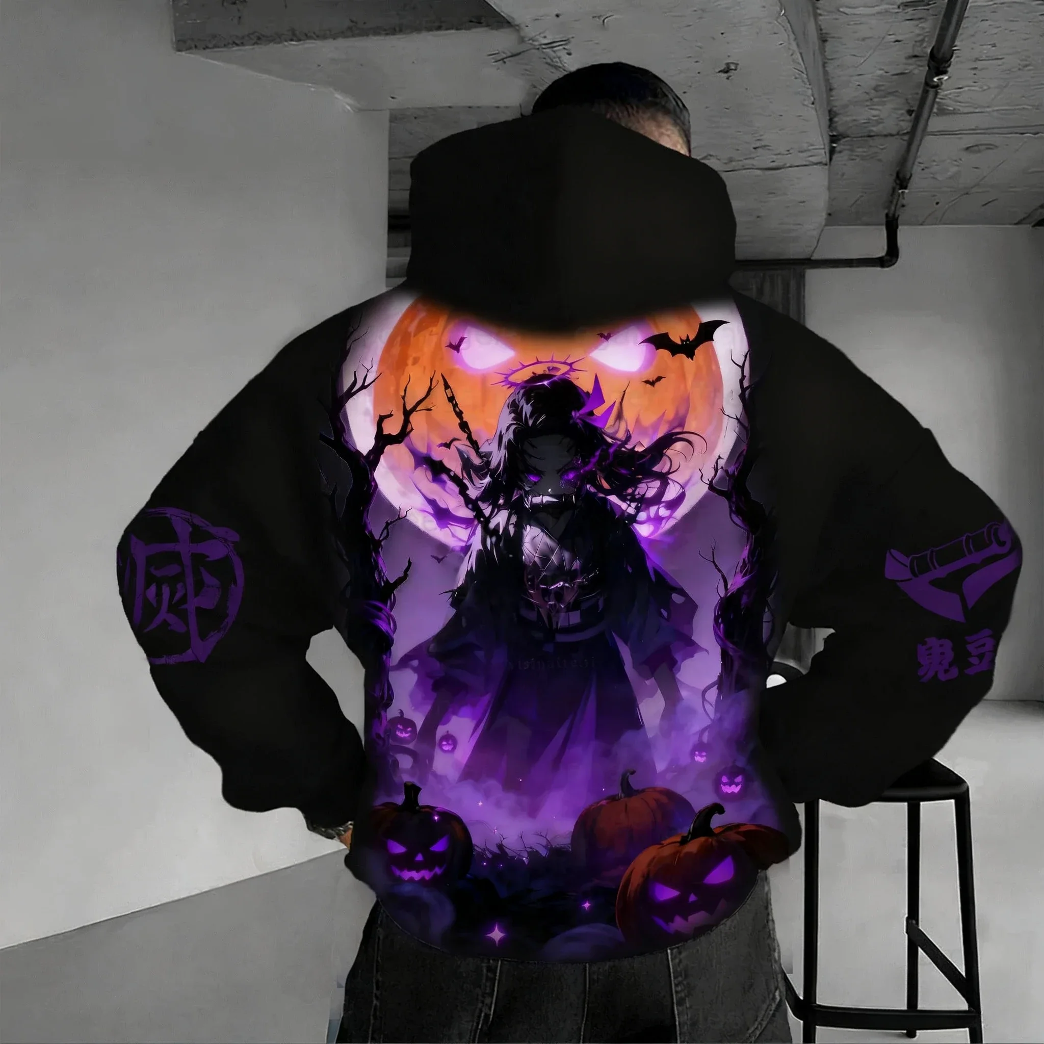 

Demon Slayer Halloween Hoodie 2026 Men's Autumn/Winter Anime Printed American Hip Hop Casual Sports Parent Child Sweater Top